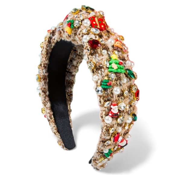 Accessories - Light Coffee Faux Pearl and Rhinestone Christmas Headband